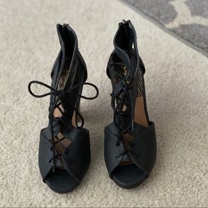 Lace up block heel sandals